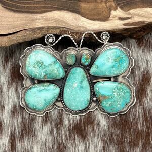 Vintage FEDERICO JIMENEZ Sterling Silver & Turquoise Statement Butterfly Pin